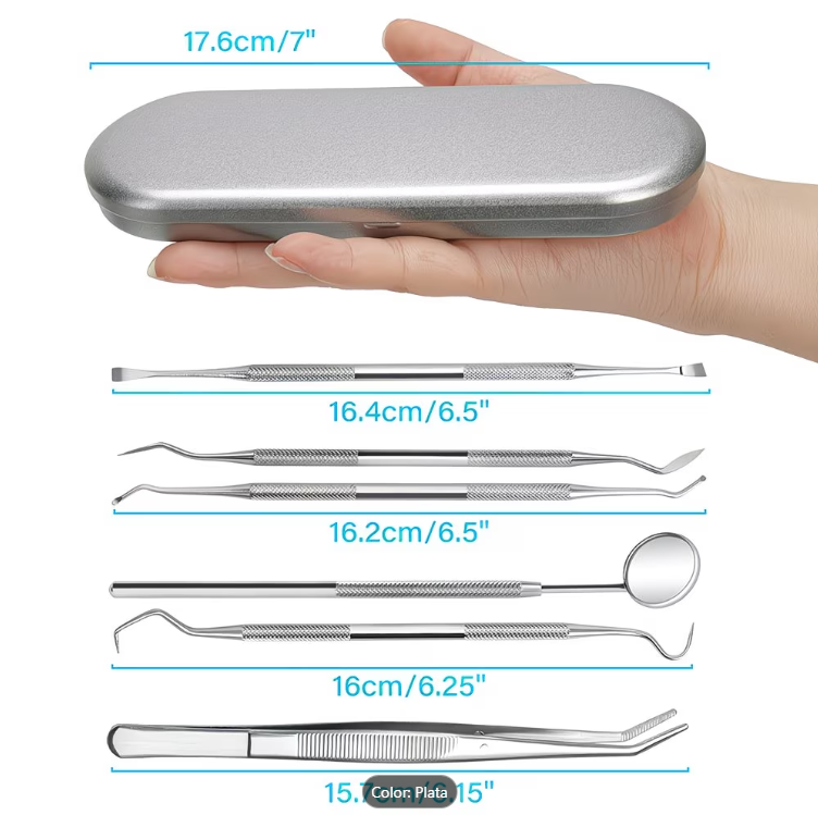 Juego de Herramientas Dentales de Acero Inoxidable 6 pcs